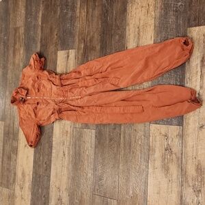 BDG Orange Utility Jumpsuit with Zipper Front
